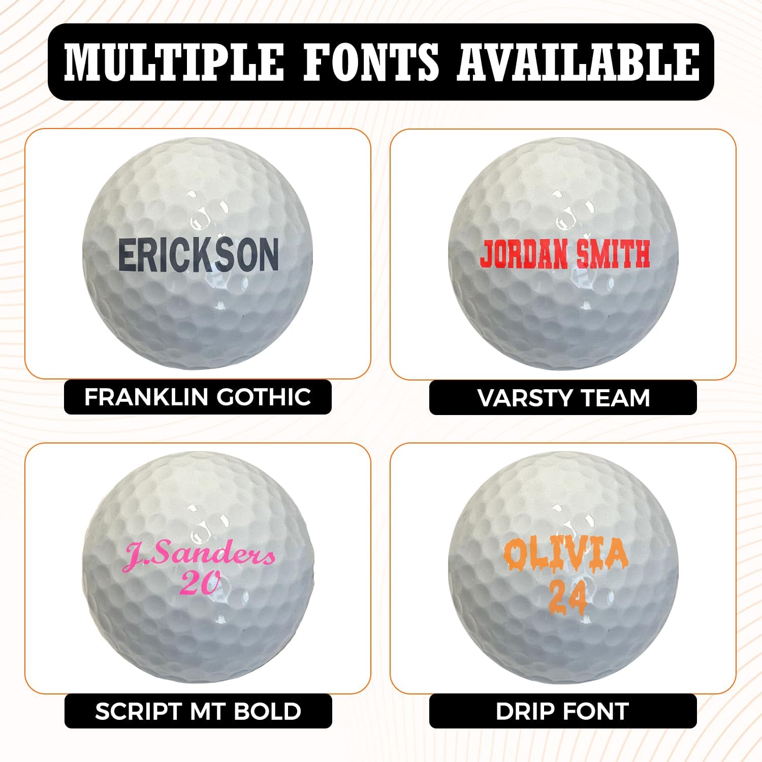 Customized Golf Balls 12 Pack with Multiple Font Options