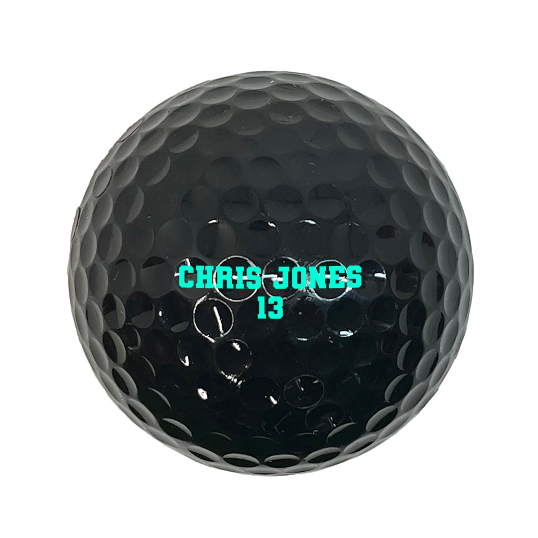 Customized Personalized Black Golf Ball Varsity Team Font in Glow in the dark