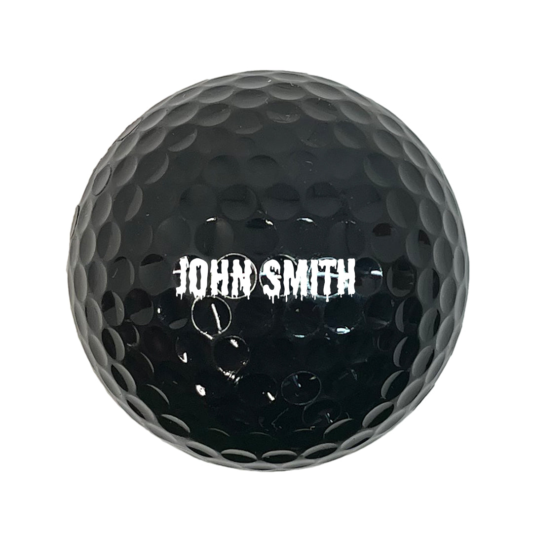 Customized Personalized Black Golf Ball Drip Font in White