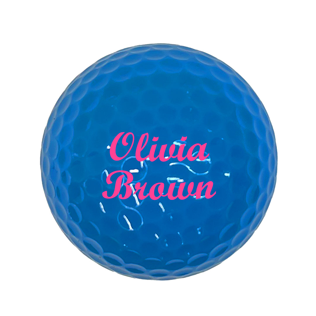 Customized Personalized Blue Golf Ball 3 Pack Script MT Bold in Pink