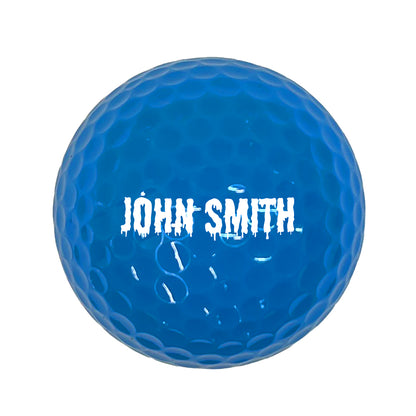 Customized Personalized Blue Golf Ball 3 Pack Drip Font in White