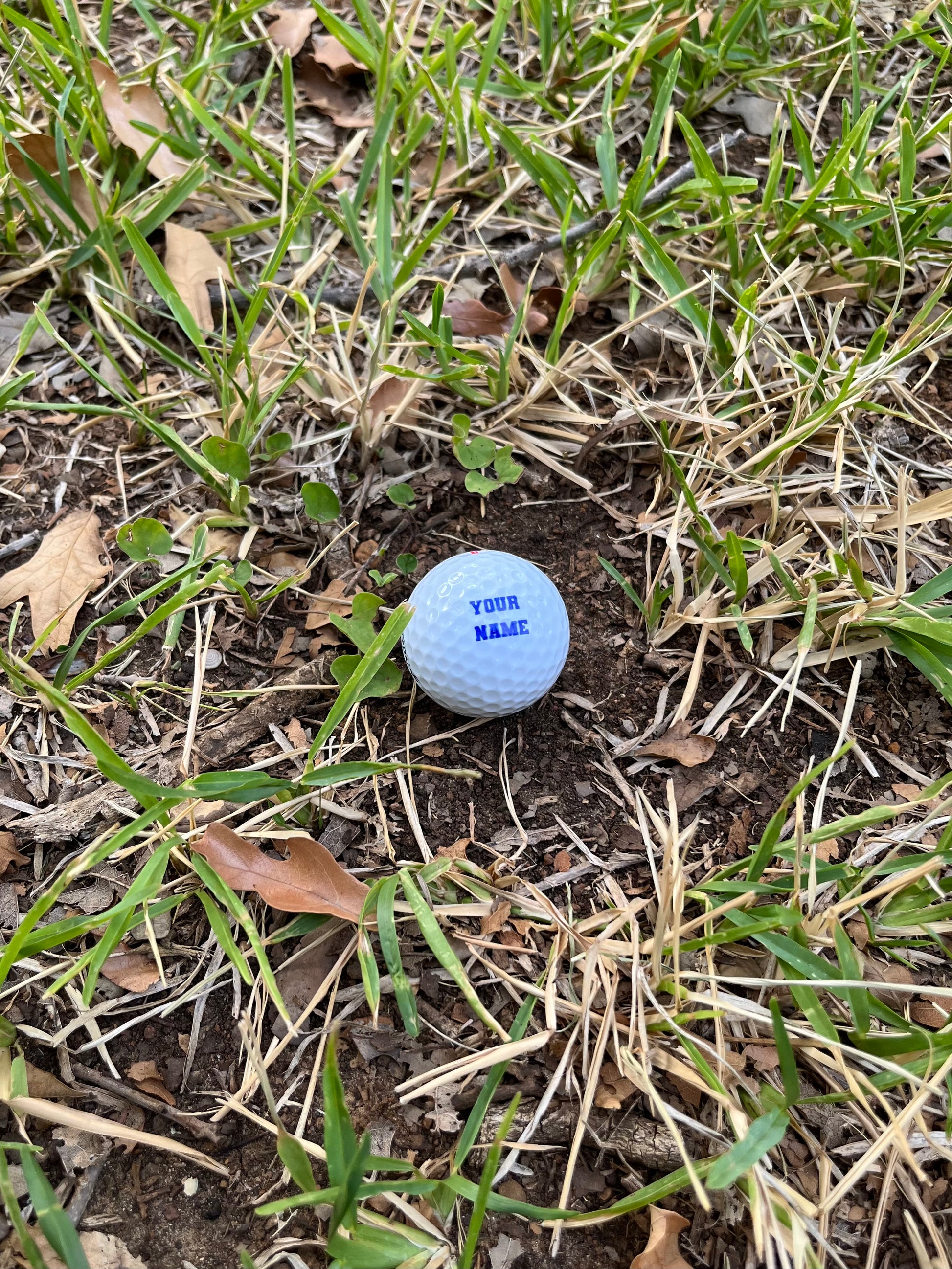 Customized Personalized Golf Ball with Blue Text and Background