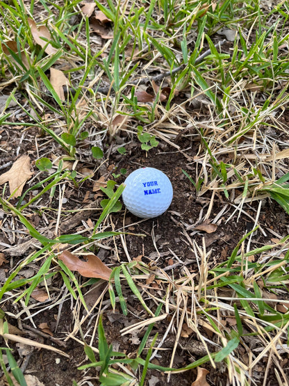 Customized Personalized Golf Ball with Blue Text and Background
