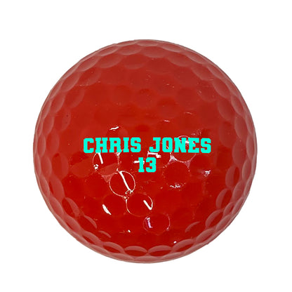 Customized Personalized Red Golf Balls  Varsity Team Font in 2 lines Glow in the dark