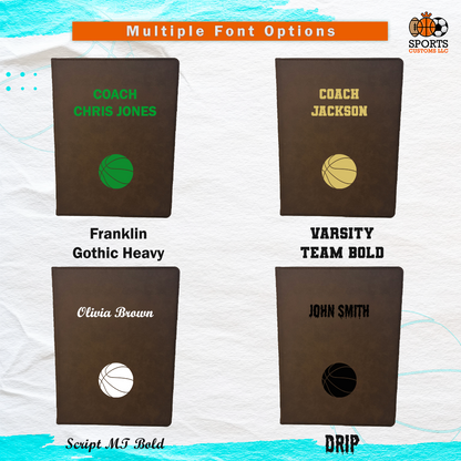 Customized Basketball Padfolio, Personalized Basketball Notepad Multiple Font Options