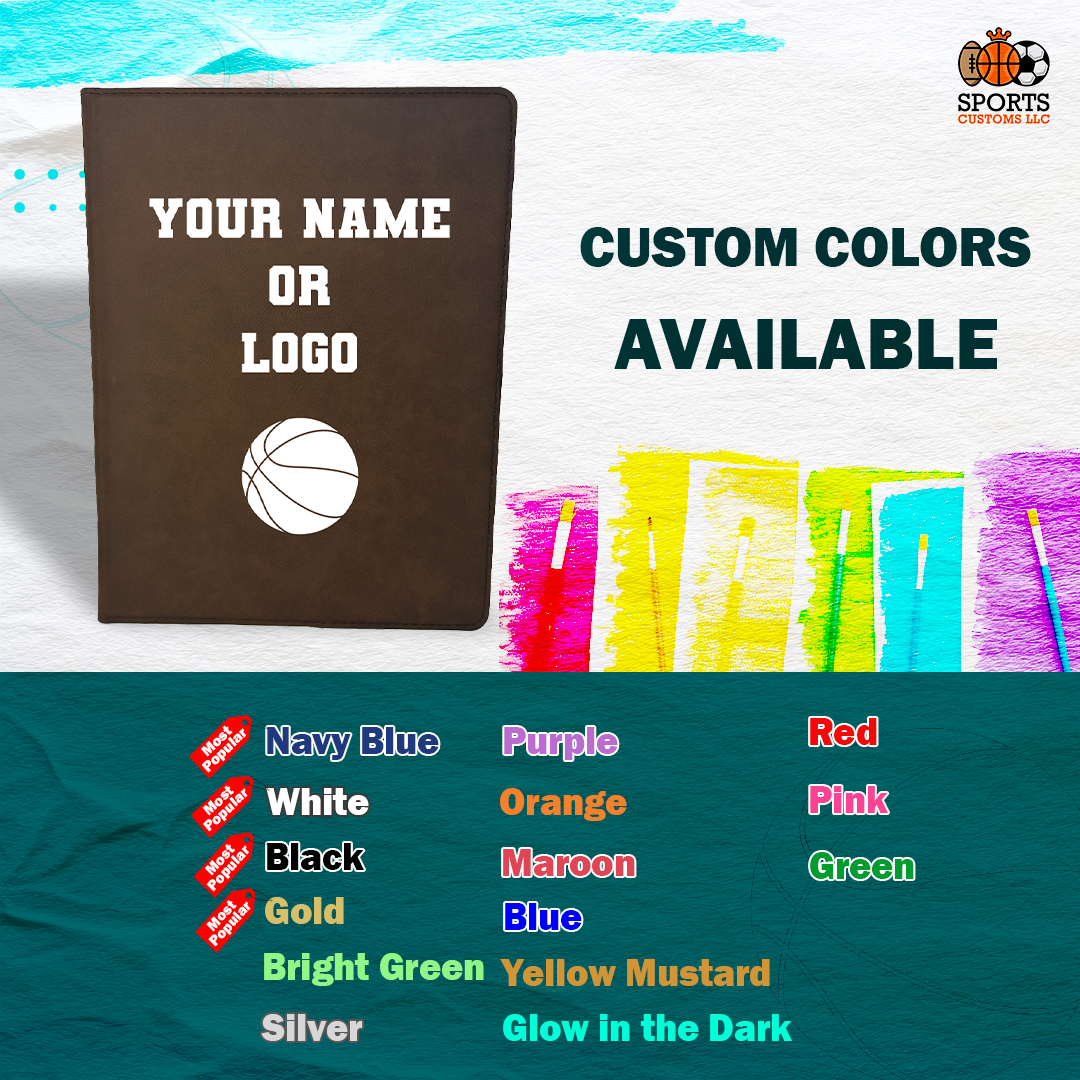 Customized Basketball Padfolio, Basketball Leather Notepad Custom Colors Available