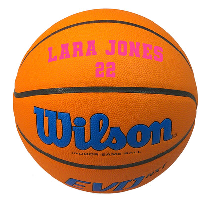 Customized Wilson NCAA EVO NXT Basketball Blue with Pink Text