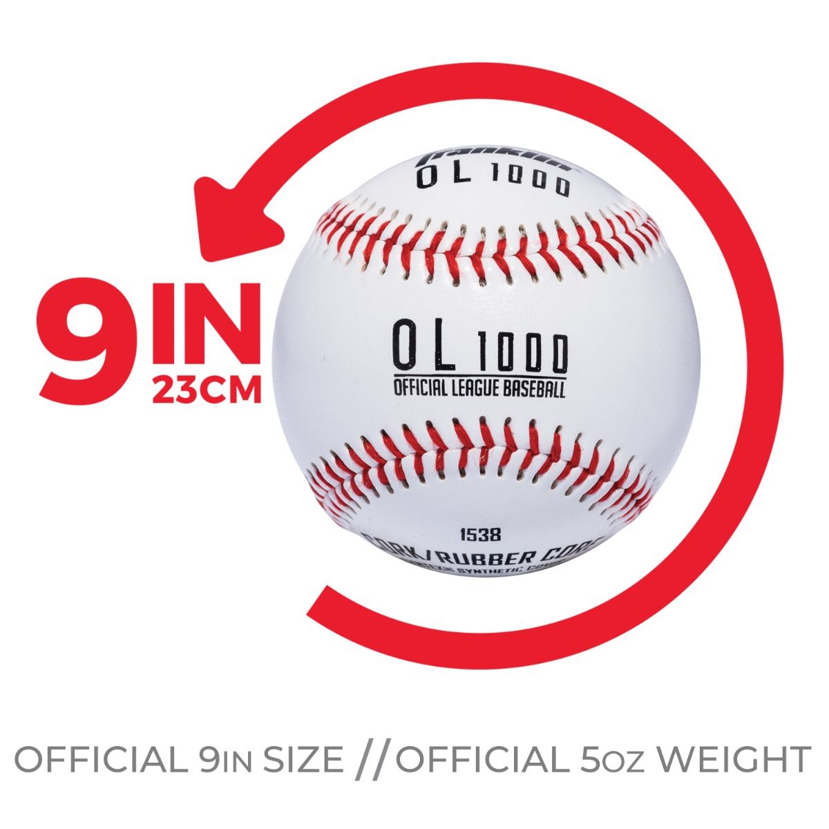 Franklin OL1000 Practice Baseball Size and Weight