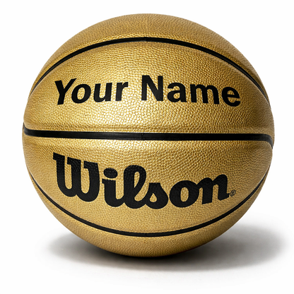 Customized Wilson Black and Gold Basketball with Custom Text in Black Color