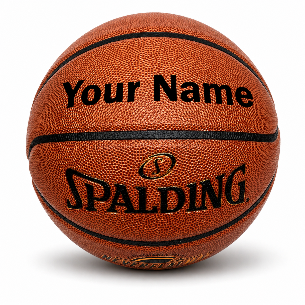 Customized Spalding Neverflat Basketball with Custom Text in Black Color