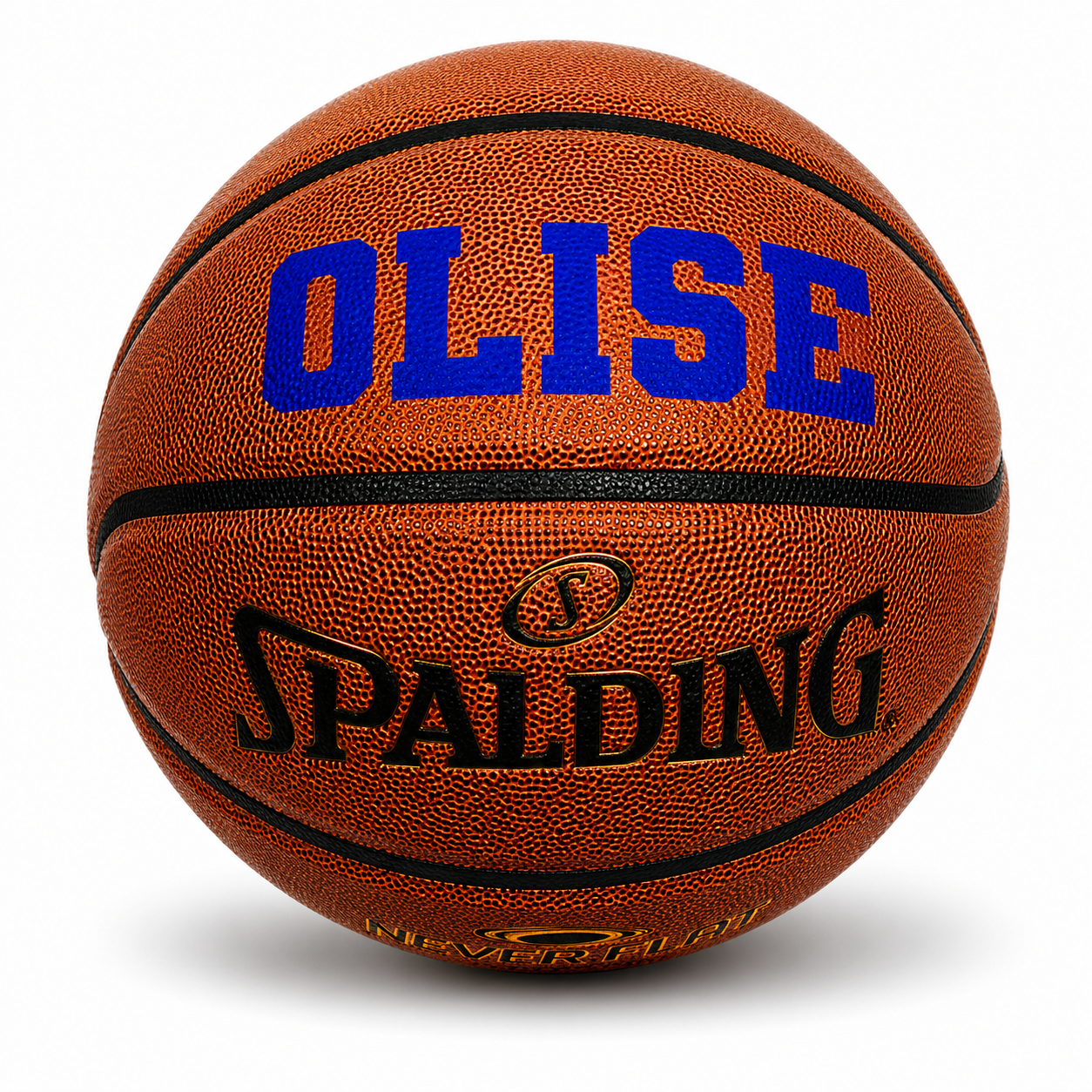 Customized Spalding Neverflat Basketball with Custom Text in Royal Blue Color