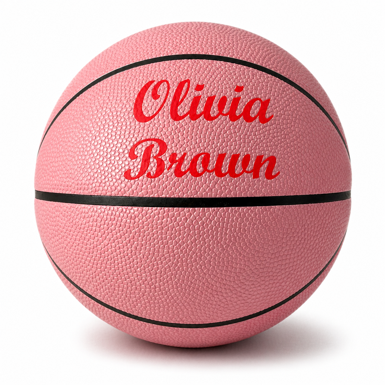 Customized Personalized Pink Basketball with Custom Text in 2/Two Lines in Red Color