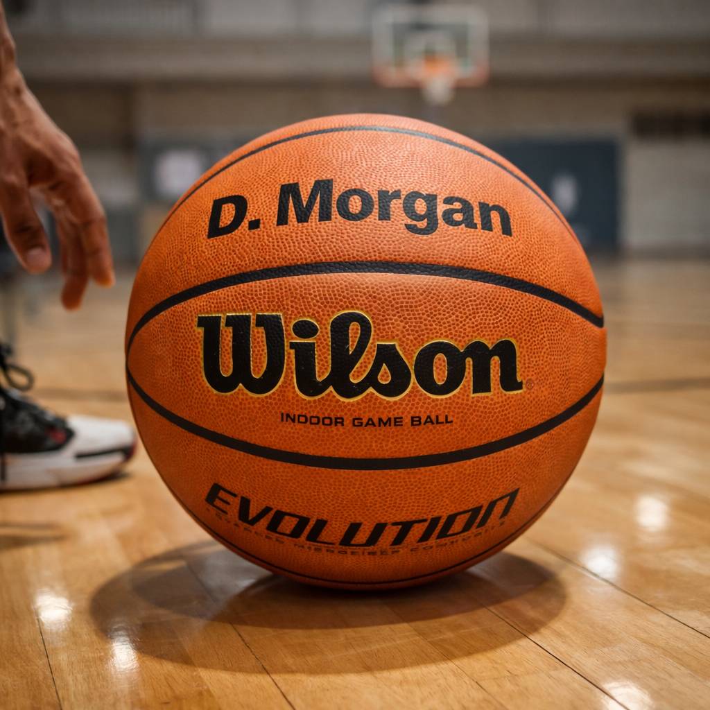 Customized Wilson Evolution Basketball Personalized with Custom Text in Black Color on Court