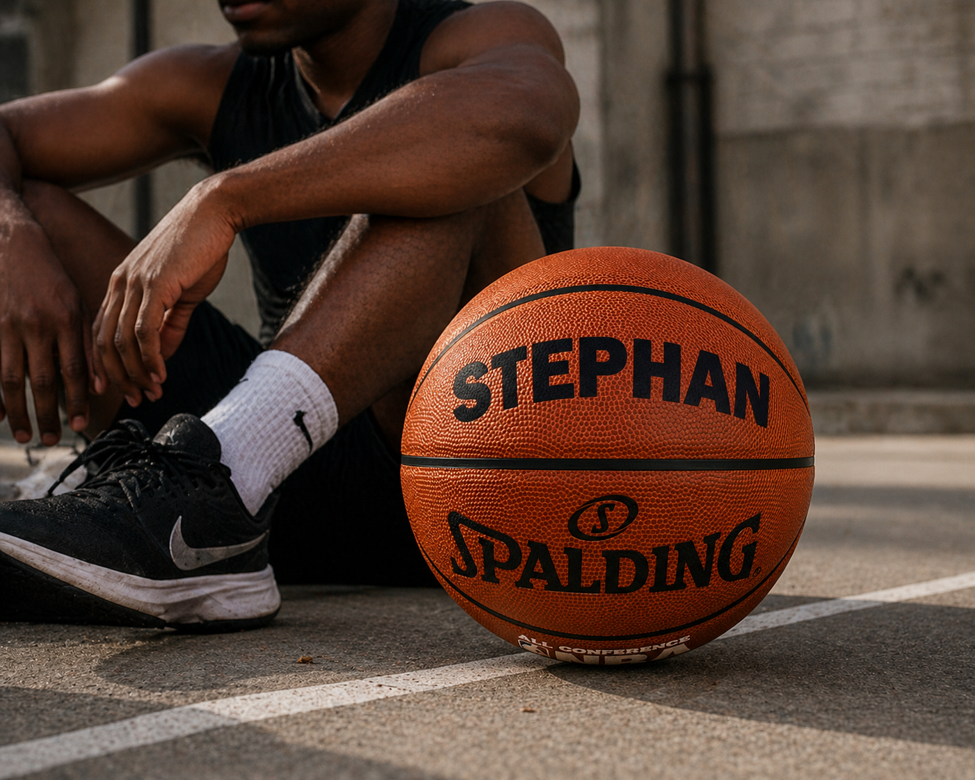 Customized Spalding All Conference Basketball With Custom Text in Black Color