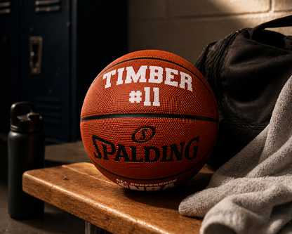 Customized Spalding All Conference Basketball With Custom Text in 2/Two Lines in White Color