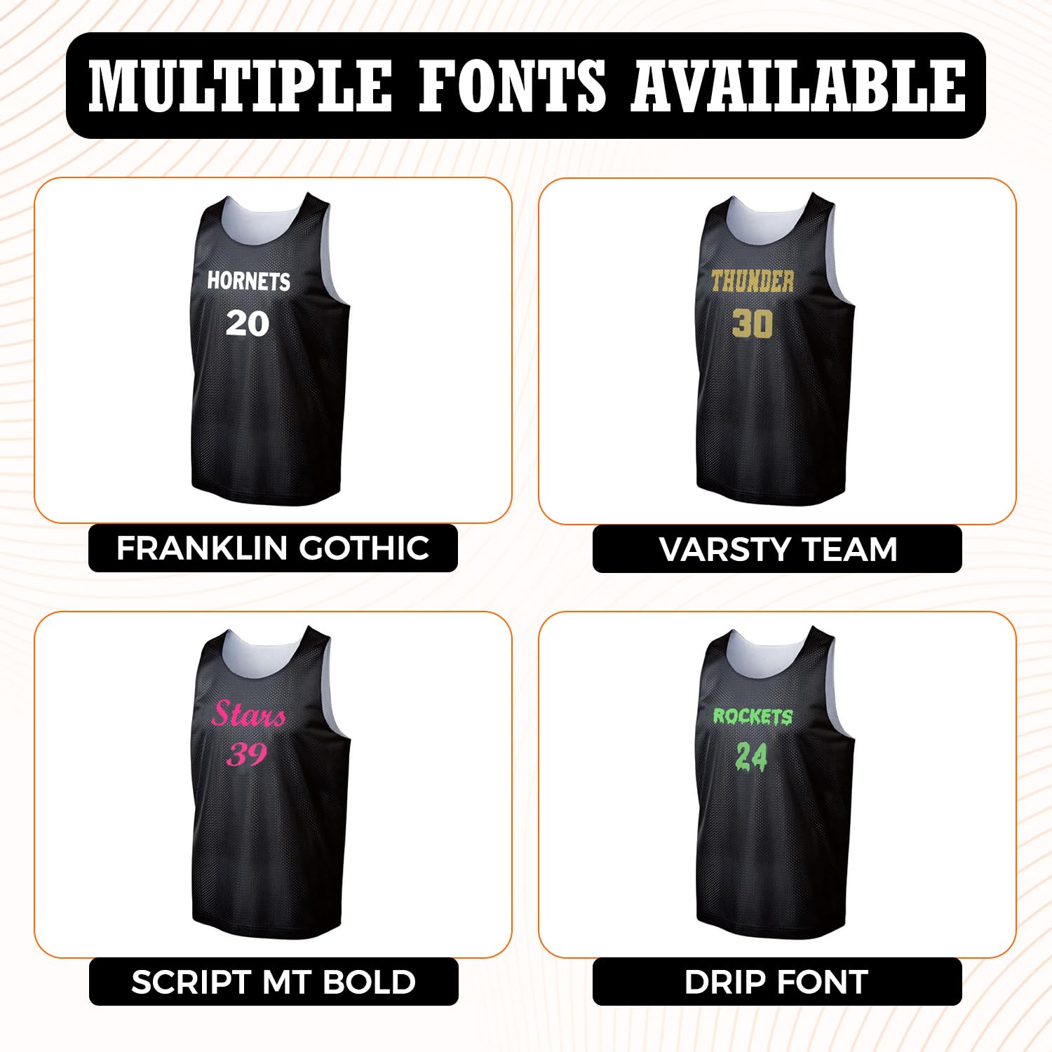 Multiple Font Options Available for Customized Basketball Jersey