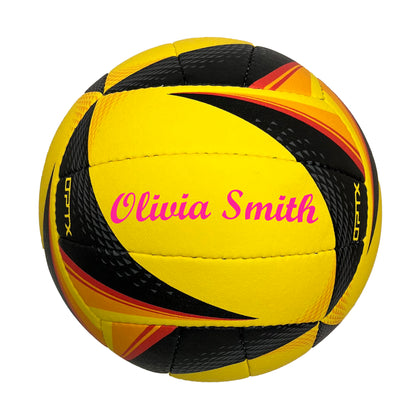 Customized Personalized Wilson NCAA OPTX Soft Play Game Volleyball black and yellow in Script MT Font in color  pink.