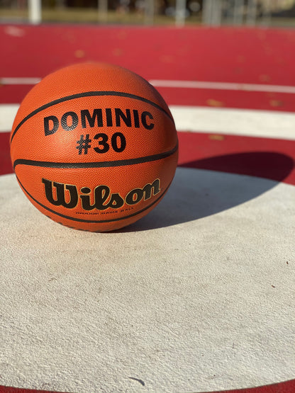 Customized Wilson Evolution Basketball Personalized with Custom Text in 2/Two lines in Black Color on Court