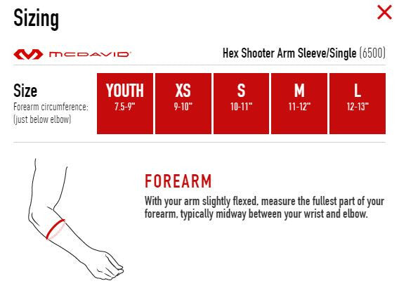 Hex Compression Arm Sleeve Size Chart